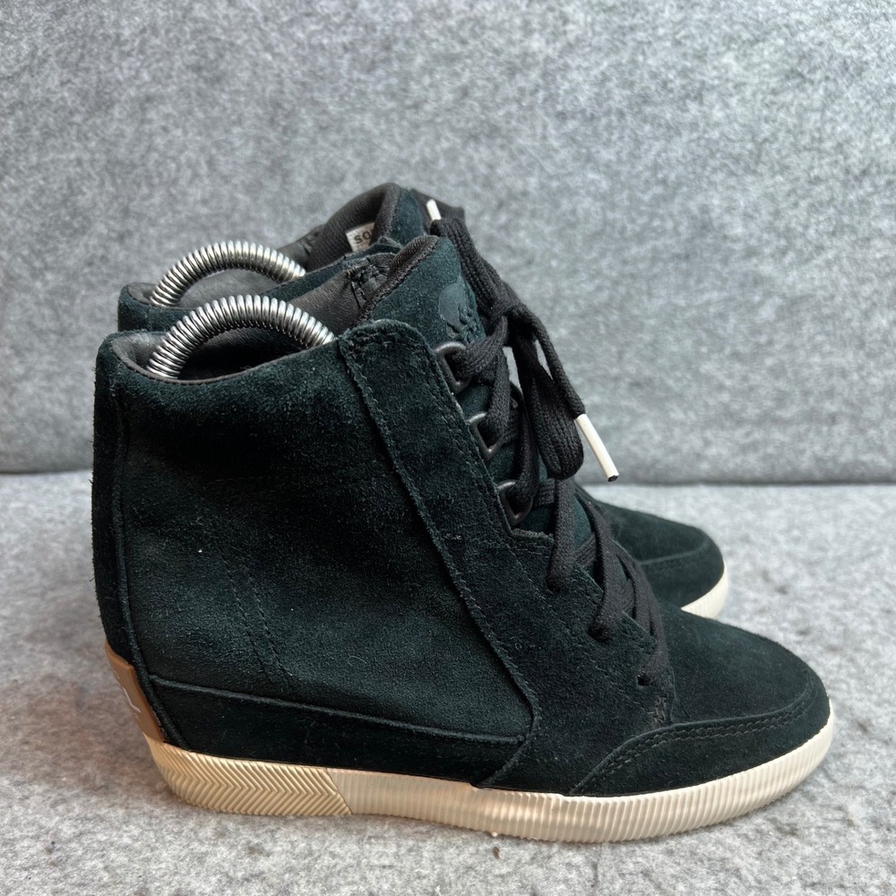 Sorel PDX Wedge Black Suede High Top Lace Up Hidden Wedge Sneakers Womens 6.5 - Picture 3 of 9